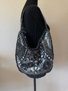 EUC Y2K Beaded Embellished Silver Hobo Bag